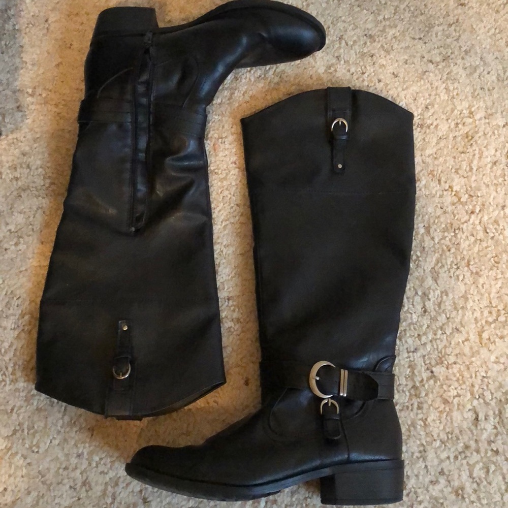 Black Faux Leather Boots - 8 (gently worn)